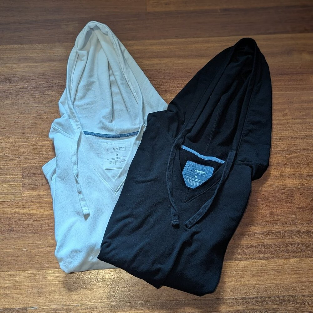 SET OF TWO SONOMA LADIES PULLOVERS-SIZE MEDIUM-BLACK/WHITE-GOOD CONDITION